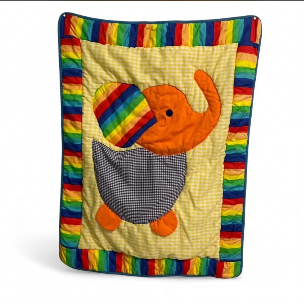 Colorful Rainbow Elephant Baby Quilt Blanket
